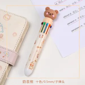 10-Color Ballpoint Pens Cartoon Bear Theme 0.5mm Colorful Ink Gel Pens Silicone Kids Student Pens School Office Supplies Stationery