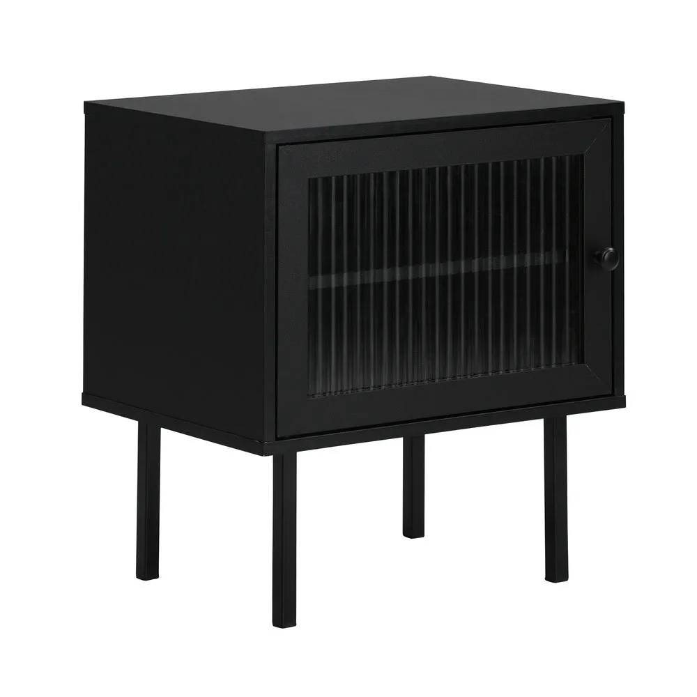 2X Bedside Tables Storage Cabinet Glass Door Black
