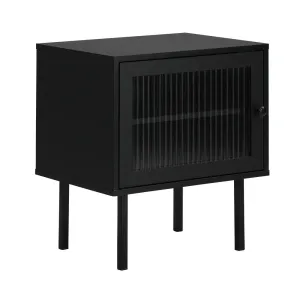 2X Bedside Tables Storage Cabinet Glass Door Black