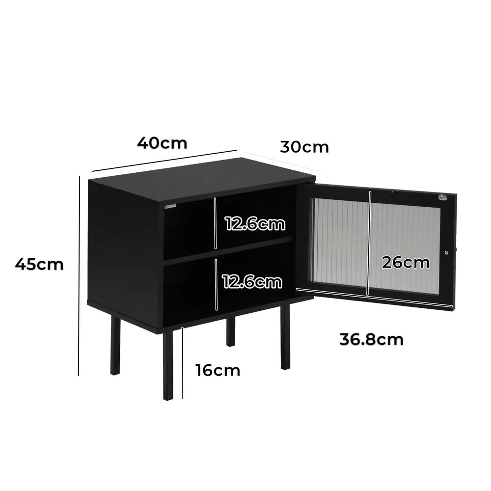 2X Bedside Tables Storage Cabinet Glass Door Black