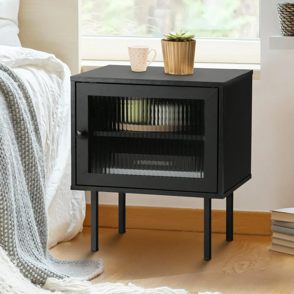 2X Bedside Tables Storage Cabinet Glass Door Black