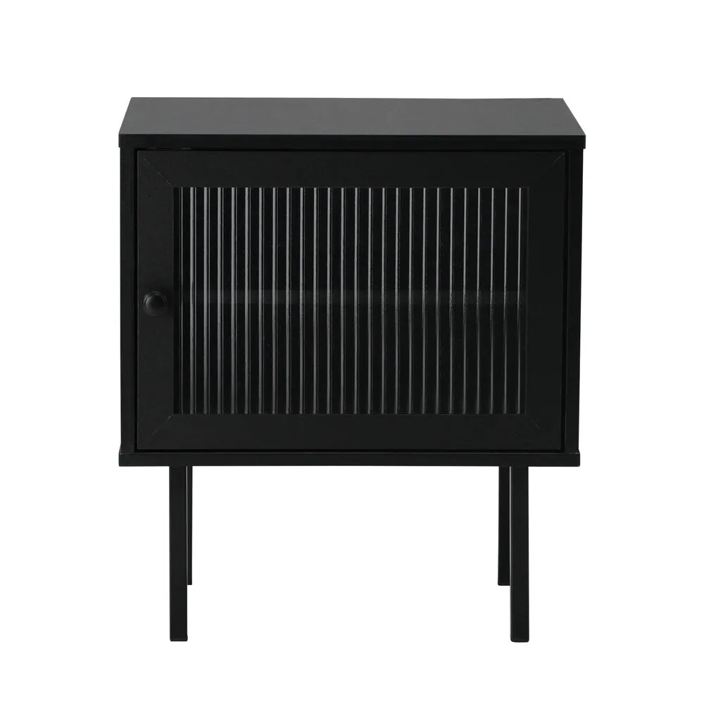 2X Bedside Tables Storage Cabinet Glass Door Black