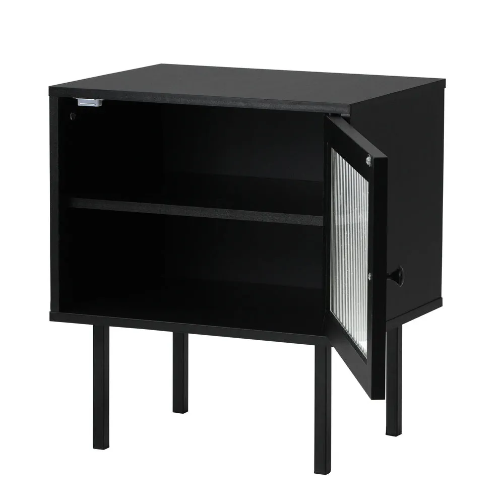 2X Bedside Tables Storage Cabinet Glass Door Black