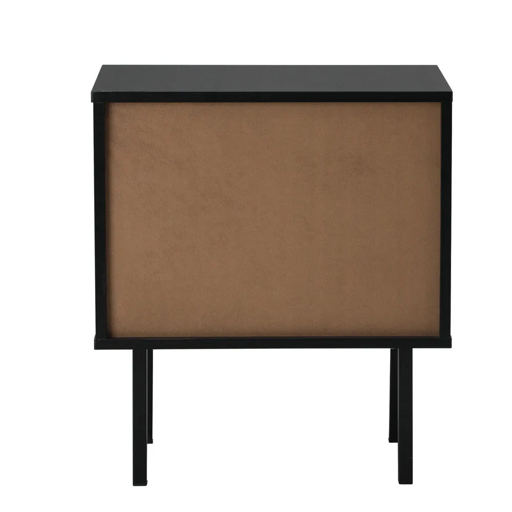 2X Bedside Tables Storage Cabinet Glass Door Black