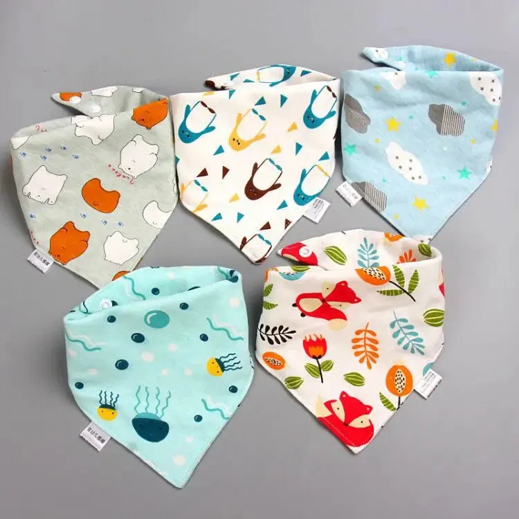 5Pcs/Set Baby Bibs Triangle Double Cotton Bandana Bibs Baby Boys Girls Feeding Smock Infant Burp Cloth Baby Saliva Towel