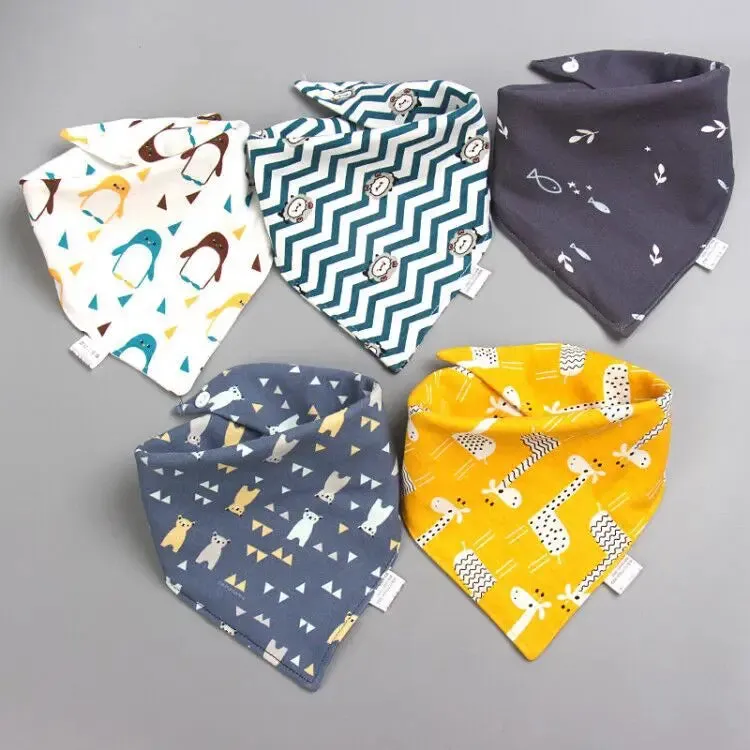 5Pcs/Set Baby Bibs Triangle Double Cotton Bandana Bibs Baby Boys Girls Feeding Smock Infant Burp Cloth Baby Saliva Towel