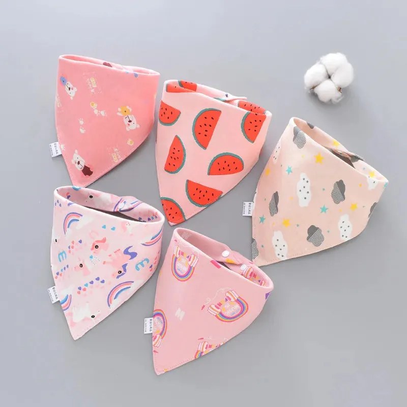 5Pcs/Set Baby Bibs Triangle Double Cotton Bandana Bibs Baby Boys Girls Feeding Smock Infant Burp Cloth Baby Saliva Towel