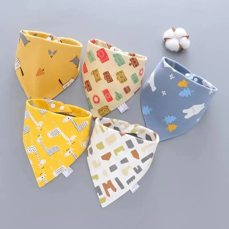 5Pcs/Set Baby Bibs Triangle Double Cotton Bandana Bibs Baby Boys Girls Feeding Smock Infant Burp Cloth Baby Saliva Towel