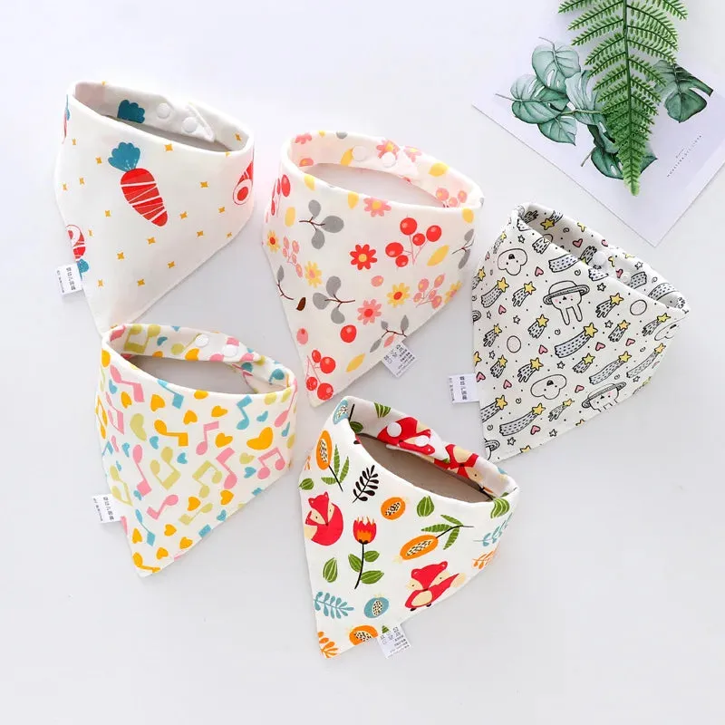 5Pcs/Set Baby Bibs Triangle Double Cotton Bandana Bibs Baby Boys Girls Feeding Smock Infant Burp Cloth Baby Saliva Towel