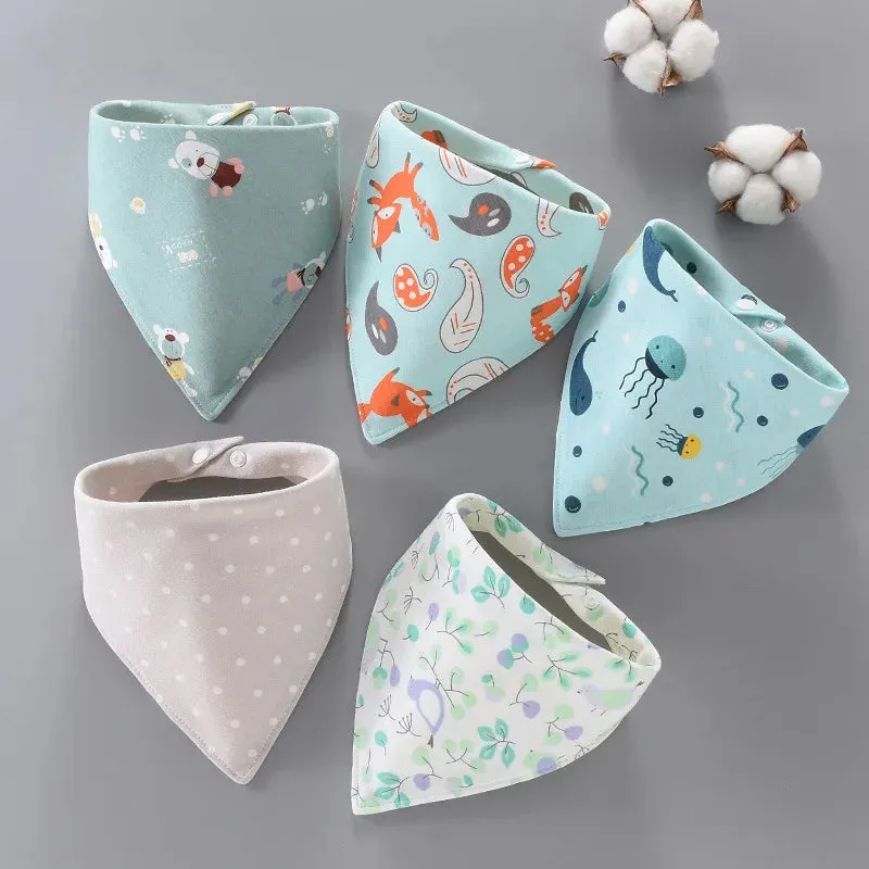 5Pcs/Set Baby Bibs Triangle Double Cotton Bandana Bibs Baby Boys Girls Feeding Smock Infant Burp Cloth Baby Saliva Towel