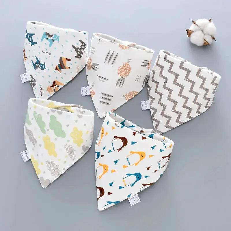 5Pcs/Set Baby Bibs Triangle Double Cotton Bandana Bibs Baby Boys Girls Feeding Smock Infant Burp Cloth Baby Saliva Towel