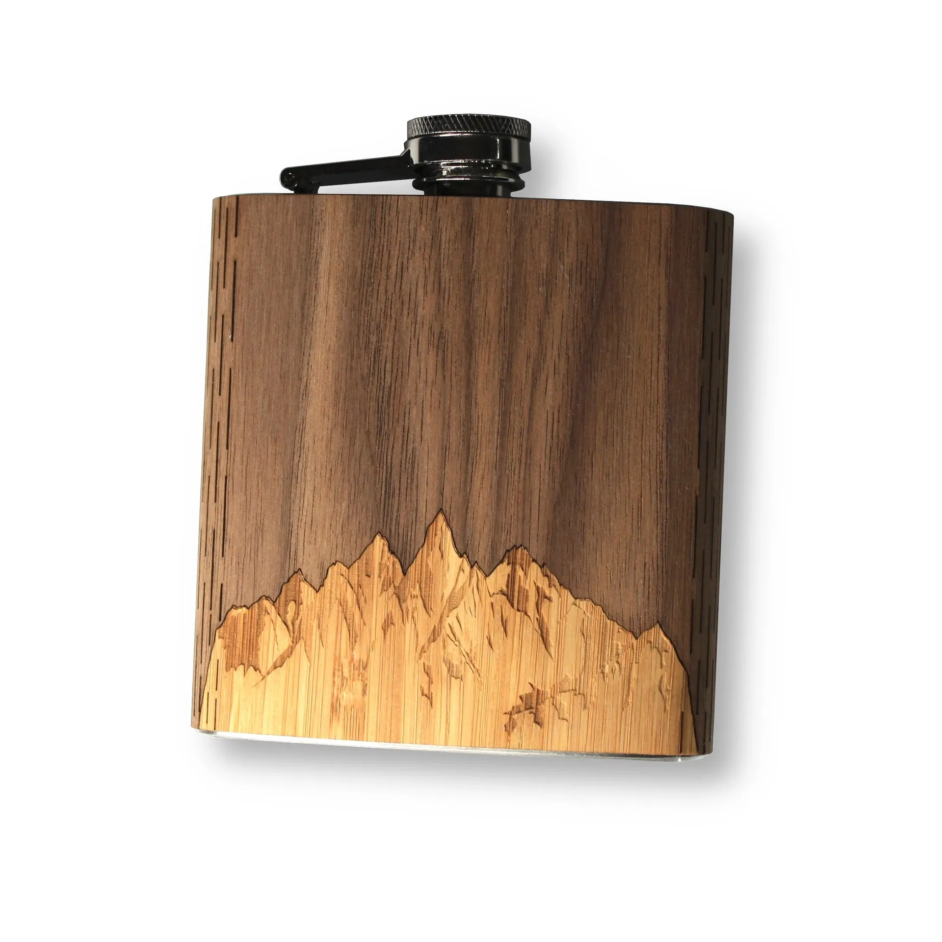 6 oz. Wooden Hip Flask - Sawtooth Mountains Walnut Sky Gift Set