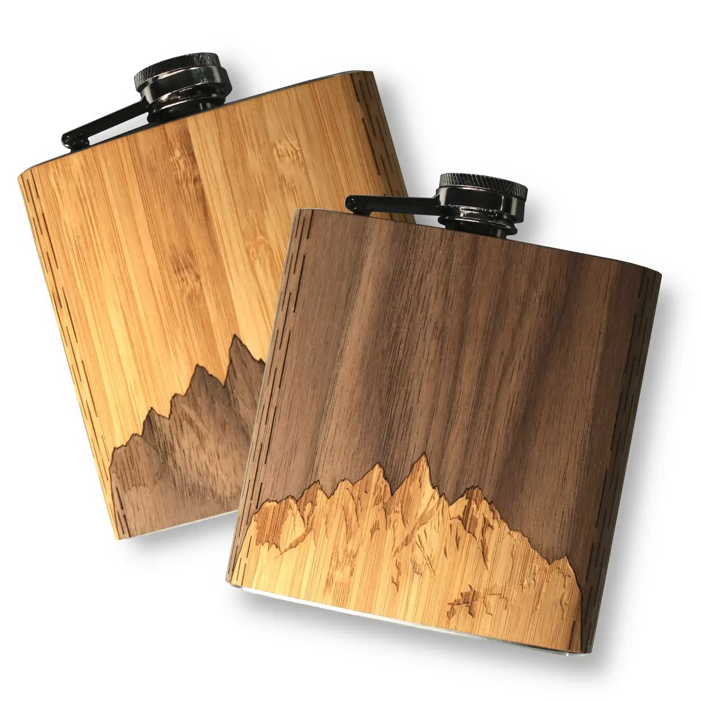 6 oz. Wooden Hip Flask - Sawtooth Mountains Walnut Sky Gift Set