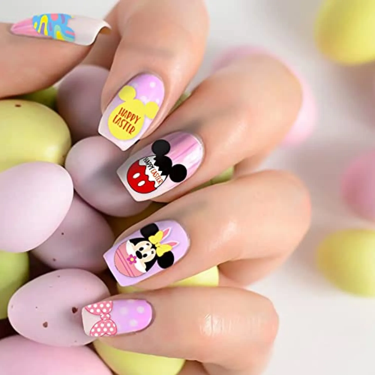 8Pcs Easter Nail Art Stickers Mouse Nail Supplies 3D Self-Adhesive Nail Foil Decals Happy Easter Rabbit Egg Designs Beauty DIY Mouse Easter Acrylic Nail Decorations for Woman Girls