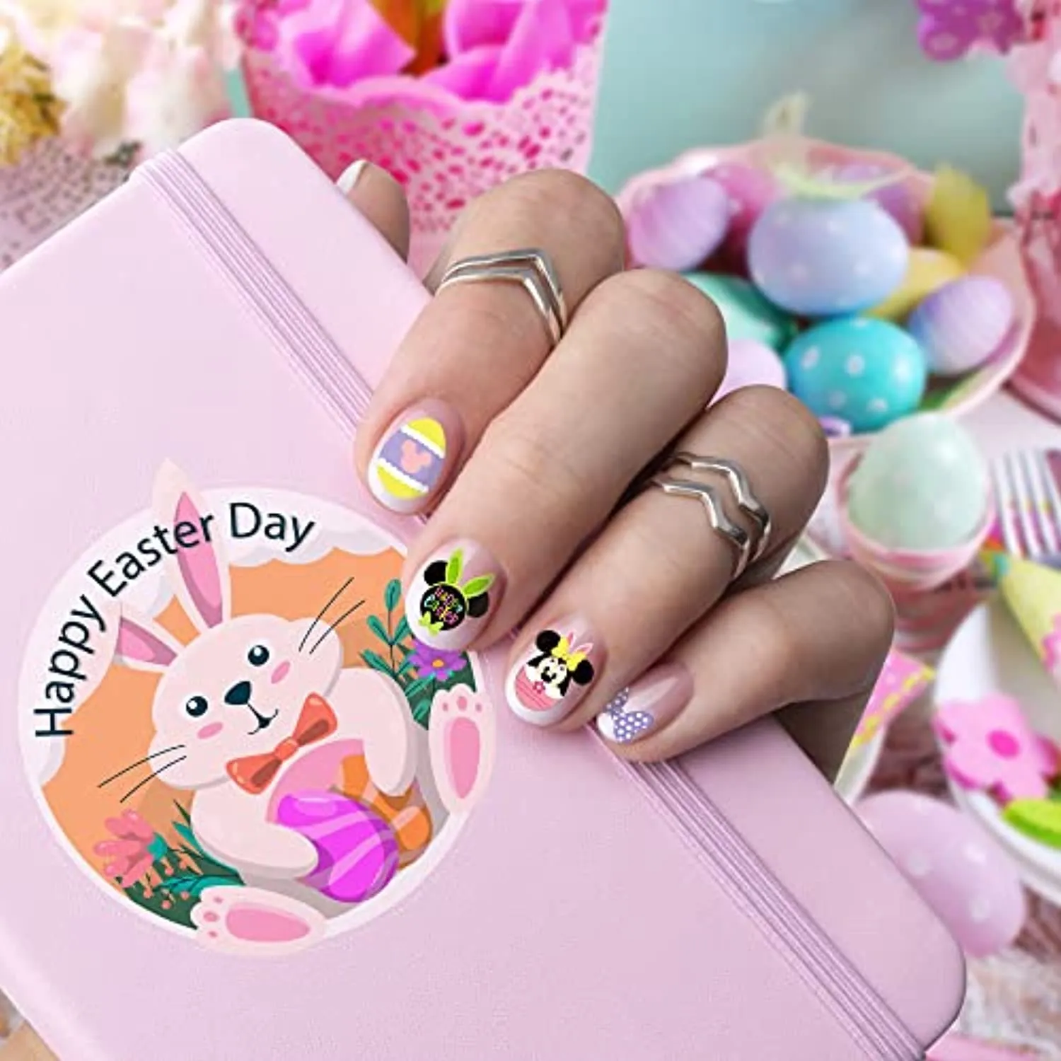 8Pcs Easter Nail Art Stickers Mouse Nail Supplies 3D Self-Adhesive Nail Foil Decals Happy Easter Rabbit Egg Designs Beauty DIY Mouse Easter Acrylic Nail Decorations for Woman Girls