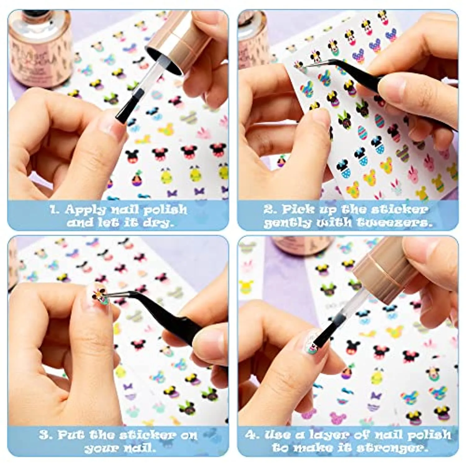 8Pcs Easter Nail Art Stickers Mouse Nail Supplies 3D Self-Adhesive Nail Foil Decals Happy Easter Rabbit Egg Designs Beauty DIY Mouse Easter Acrylic Nail Decorations for Woman Girls
