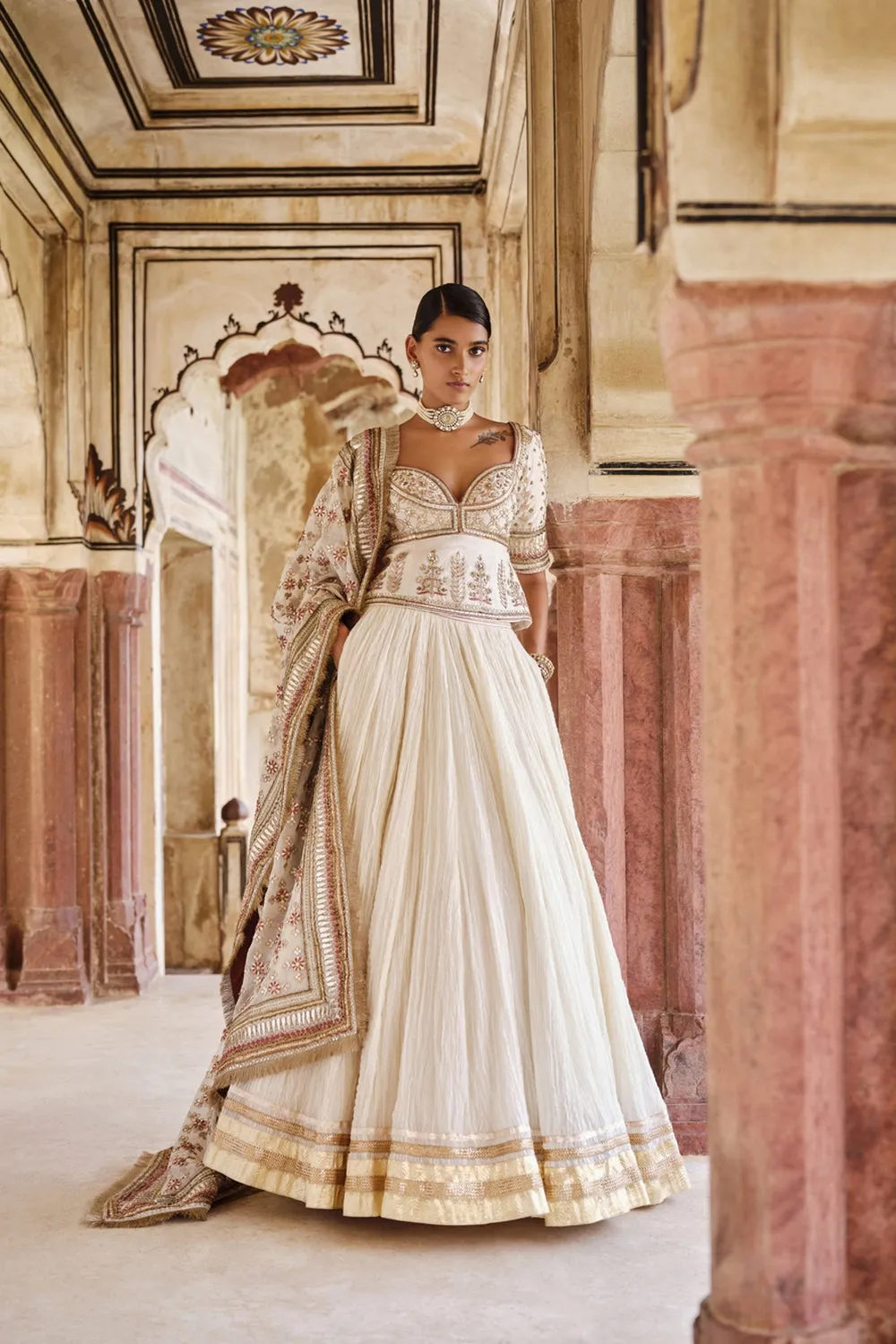Amara Gota Patti Mul Lehenga Set Natural