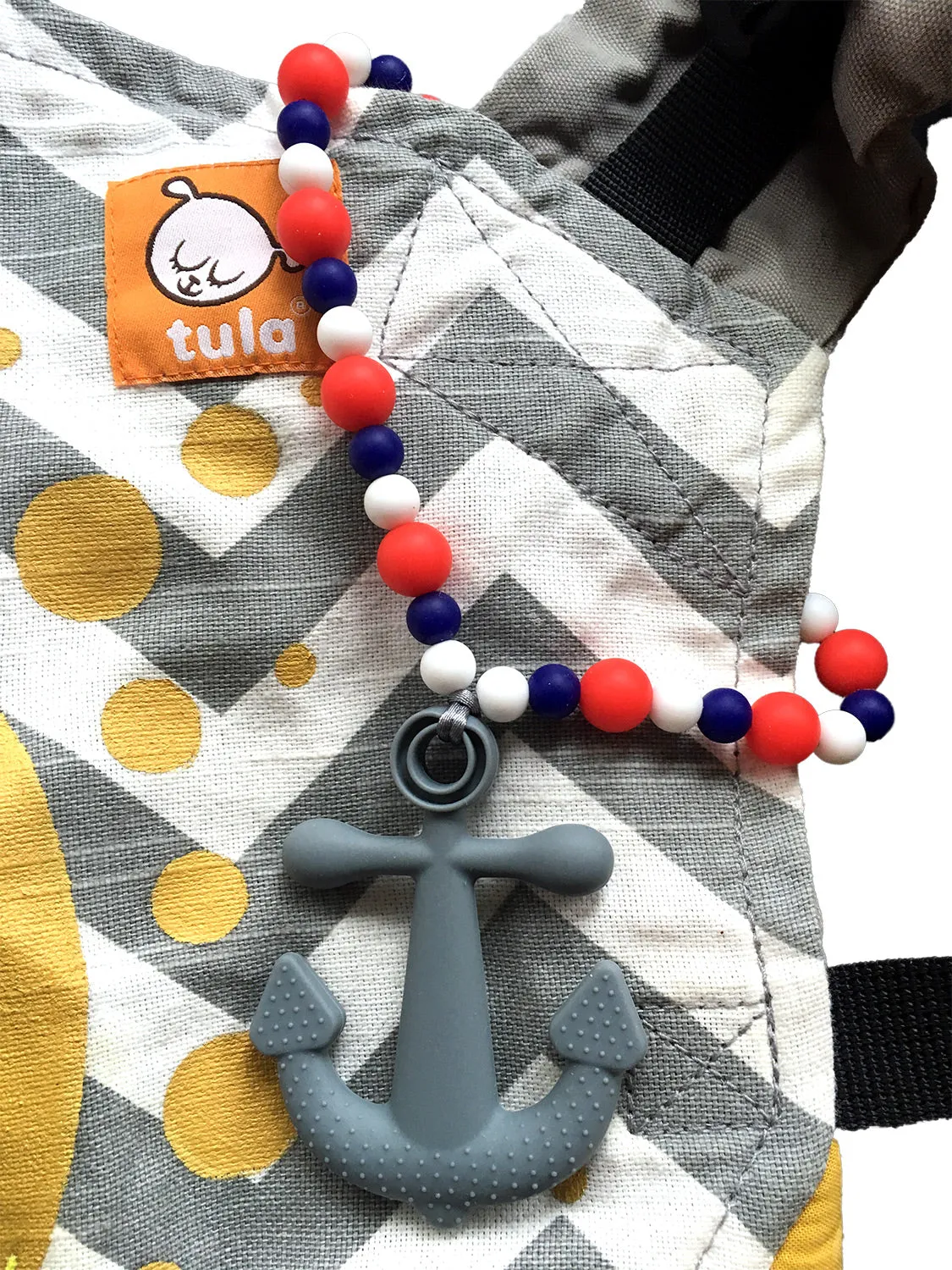 Anchor with Red, White and Blue Beads Baby Carrier Teether Toy