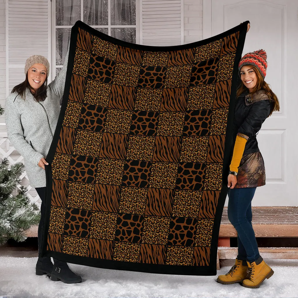 Animal Print Patchwork Pattern Fleece Throw Blanket