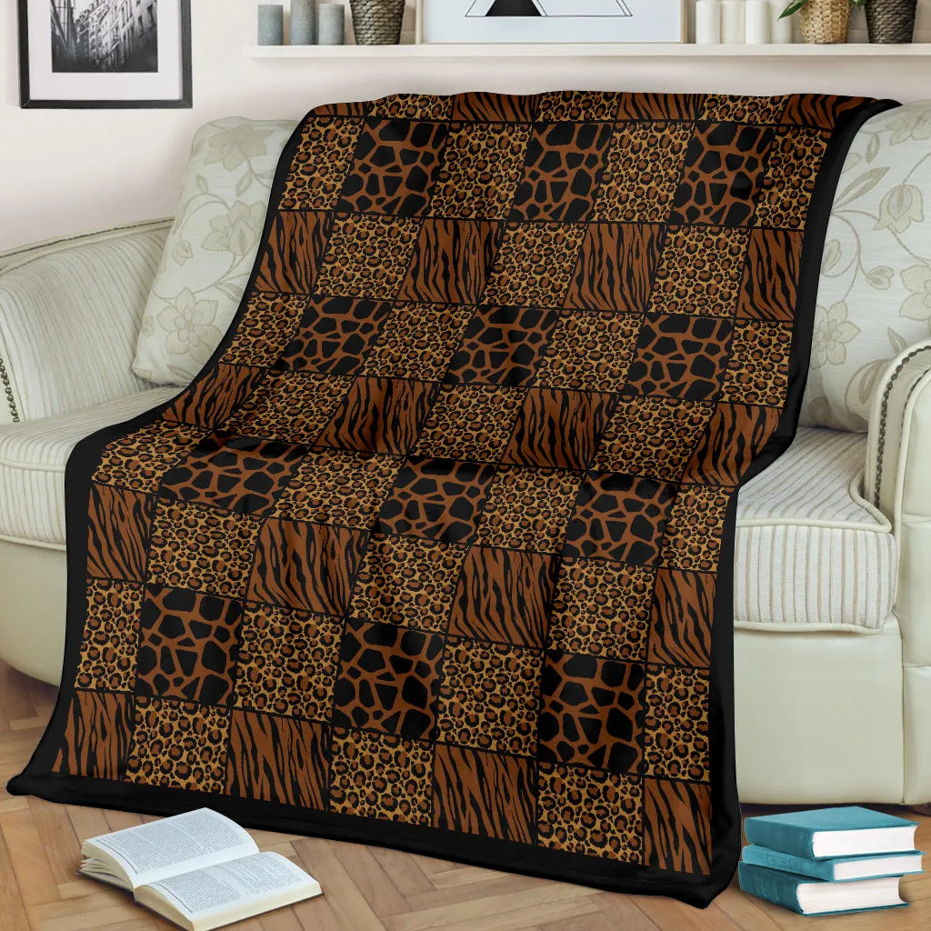 Animal Print Patchwork Pattern Fleece Throw Blanket