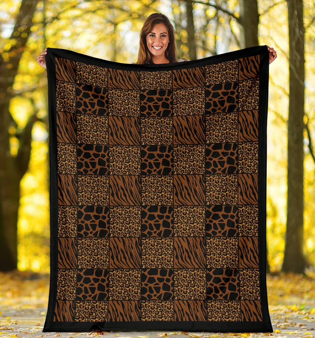 Animal Print Patchwork Pattern Fleece Throw Blanket