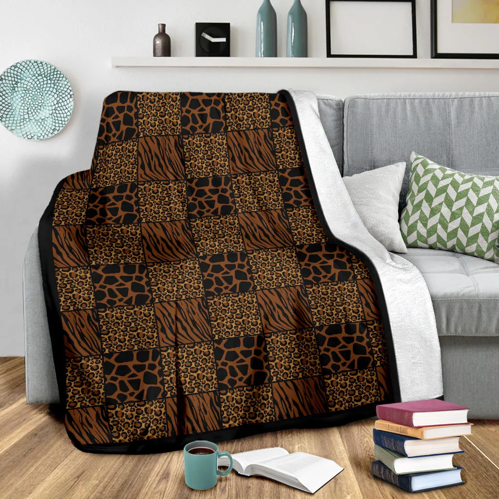 Animal Print Patchwork Pattern Fleece Throw Blanket