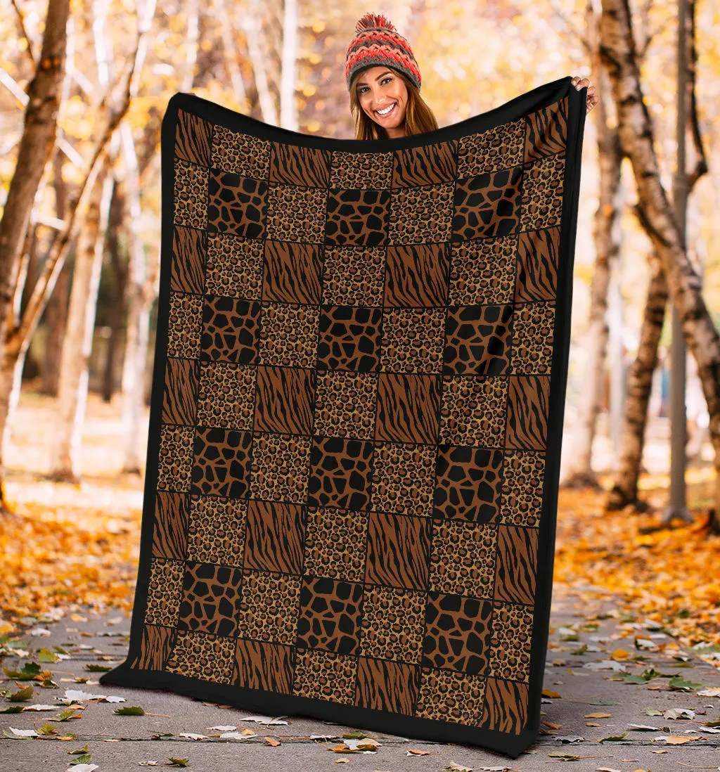 Animal Print Patchwork Pattern Fleece Throw Blanket