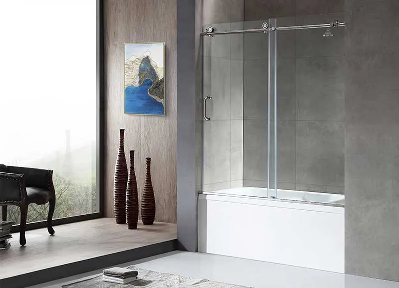 Anzzi Don Series 60 in. x 62 in. Frameless Sliding Tub Door in Polished Chrome