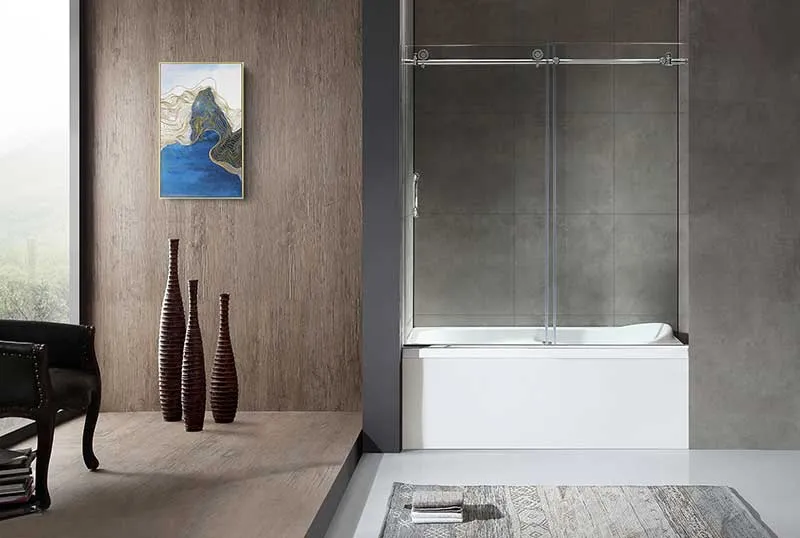 Anzzi Don Series 60 in. x 62 in. Frameless Sliding Tub Door in Polished Chrome