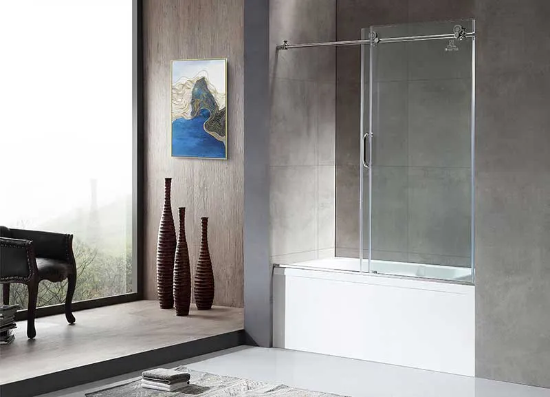 Anzzi Don Series 60 in. x 62 in. Frameless Sliding Tub Door in Polished Chrome