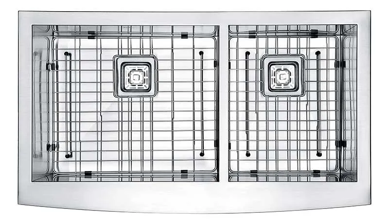 Anzzi Elysian Farmhouse 36 in. 60/40 Double Bowl Kitchen Sink with Faucet in Brushed Nickel