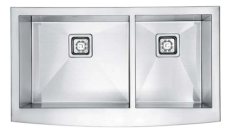 Anzzi Elysian Farmhouse 36 in. 60/40 Double Bowl Kitchen Sink with Faucet in Brushed Nickel