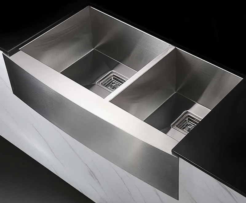 Anzzi Elysian Farmhouse 36 in. 60/40 Double Bowl Kitchen Sink with Faucet in Brushed Nickel