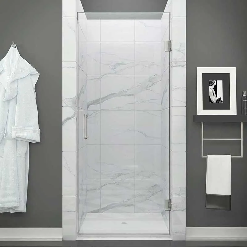 Anzzi FELLOW Series 30 in. by 72 in. Frameless Hinged shower door in Brushed Nickel with Handle