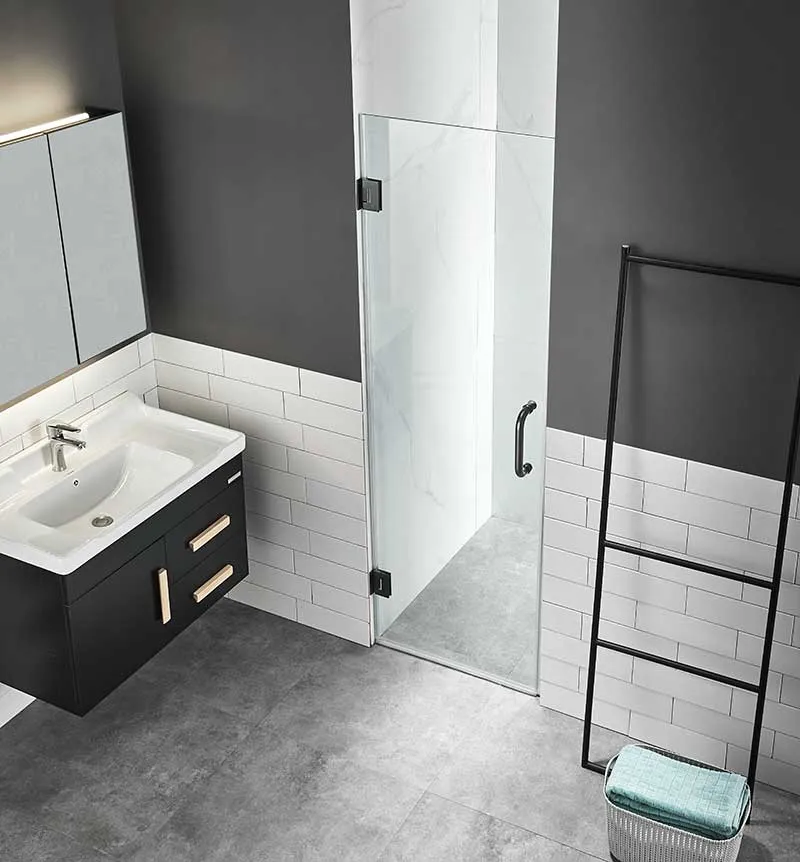 Anzzi Fellow Series 30 in. x 72 in. Frameless Hinged Shower Door in Matte Black with Handle
