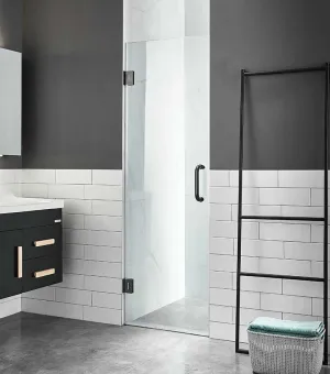 Anzzi Fellow Series 30 in. x 72 in. Frameless Hinged Shower Door in Matte Black with Handle