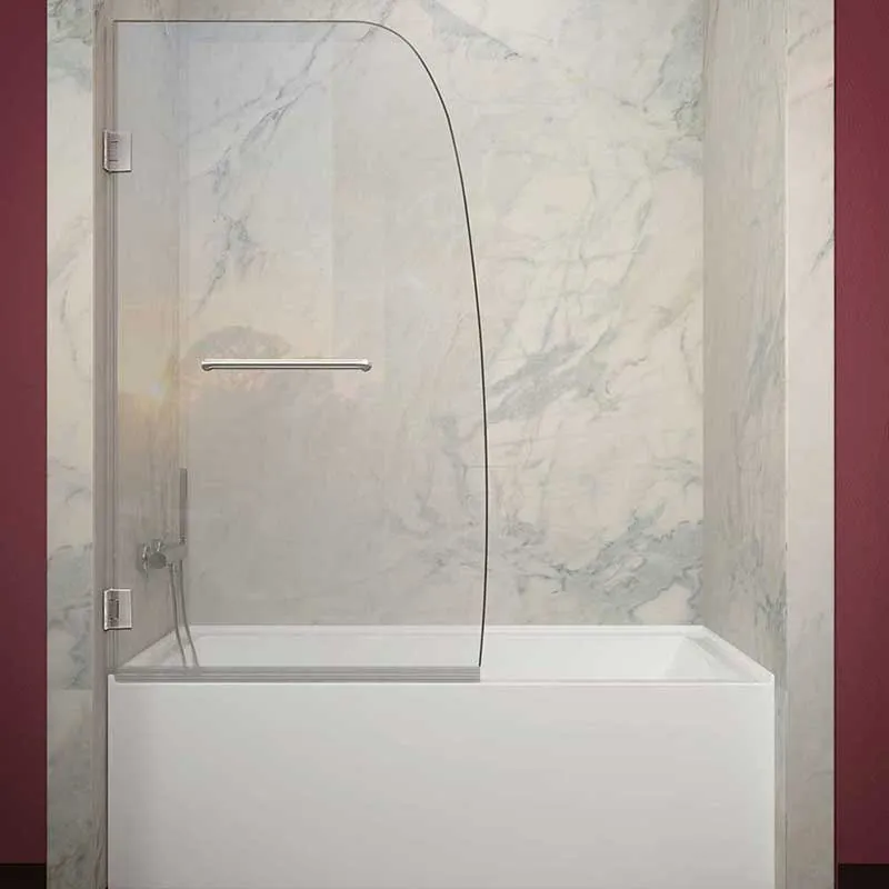 Anzzi GRAND Series 34 in. by 58 in. Frameless Hinged tub door in Brushed Nickel