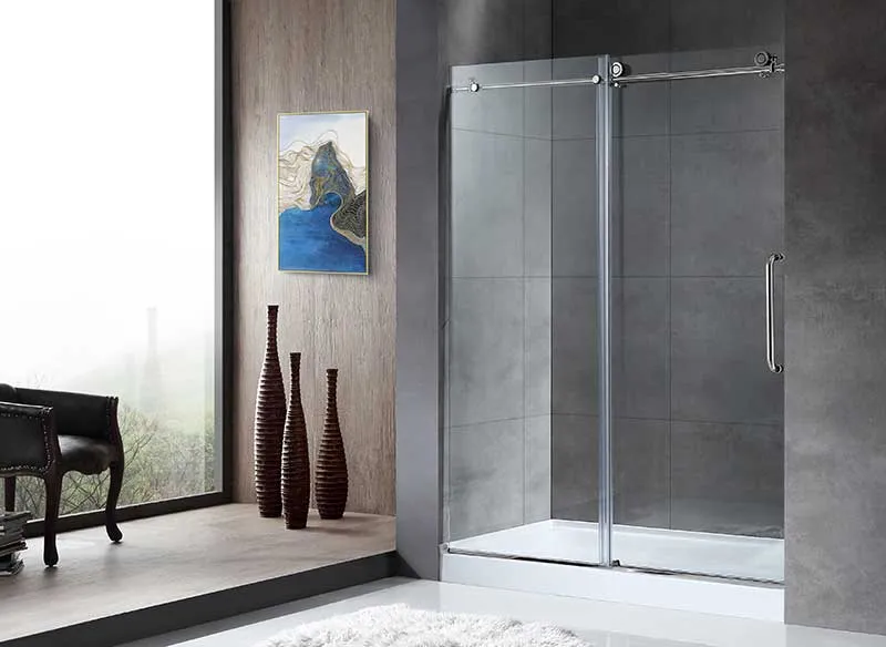 Anzzi Leon Series 48 in. by 76 in. Frameless Sliding Shower Door in Chrome with Handle