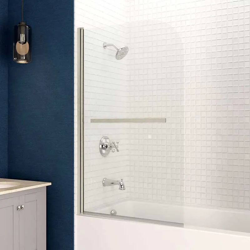 Anzzi Myth 34 in. x 58 in. Frameless Tub Door with TSUNAMI GUARD in Brushed Nickel