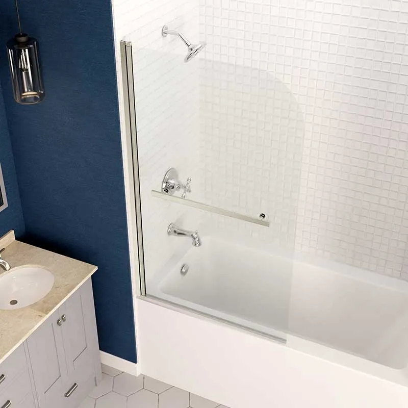 Anzzi Myth 34 in. x 58 in. Frameless Tub Door with TSUNAMI GUARD in Brushed Nickel