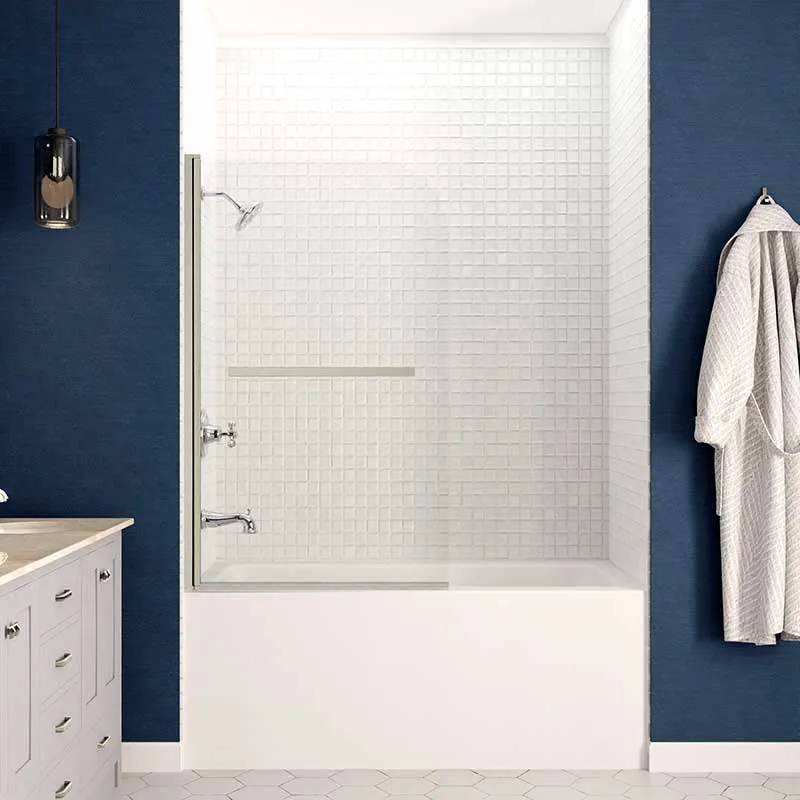 Anzzi Myth 34 in. x 58 in. Frameless Tub Door with TSUNAMI GUARD in Brushed Nickel