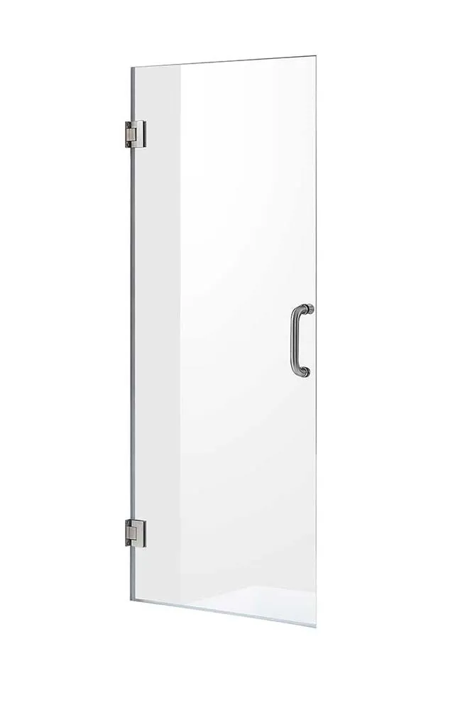 Anzzi Passion Series 30 in. by 72 in. Frameless Hinged Shower Door in Brushed Nickel with Handle
