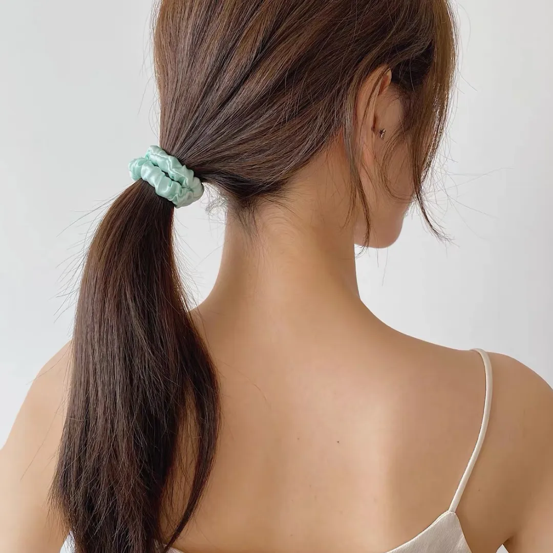 Aqua Green silk scrunchies mini