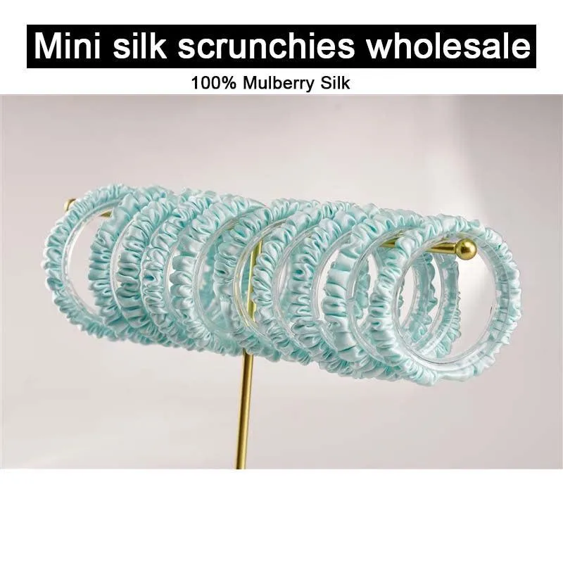 Aqua Green silk scrunchies mini
