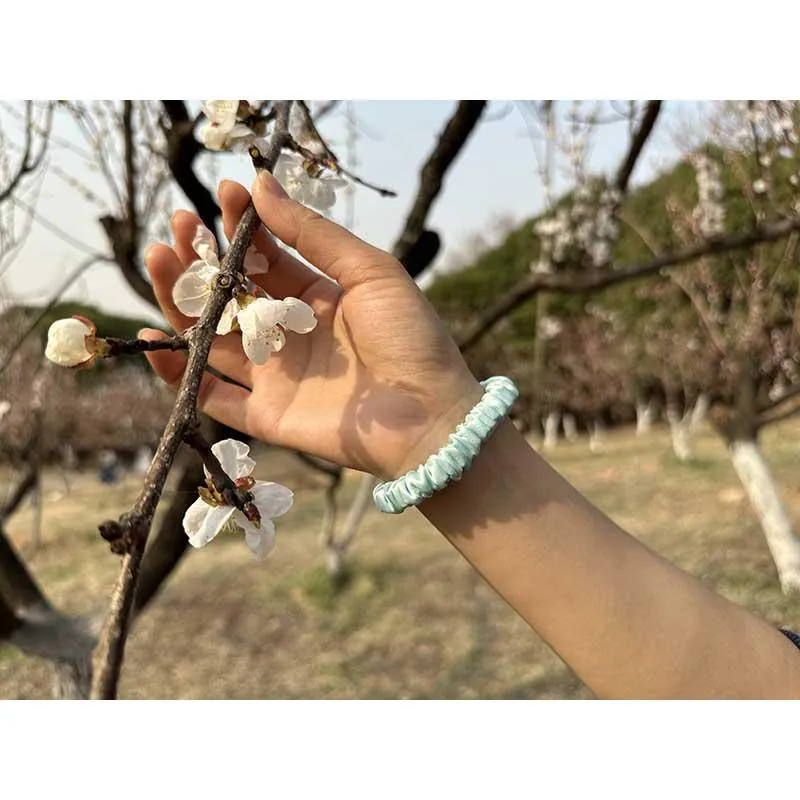 Aqua Green silk scrunchies mini