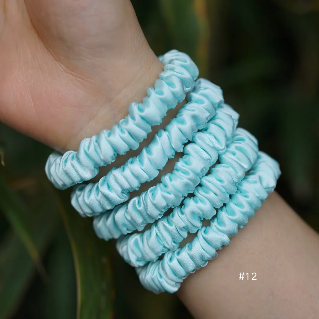 Aqua Green silk scrunchies mini