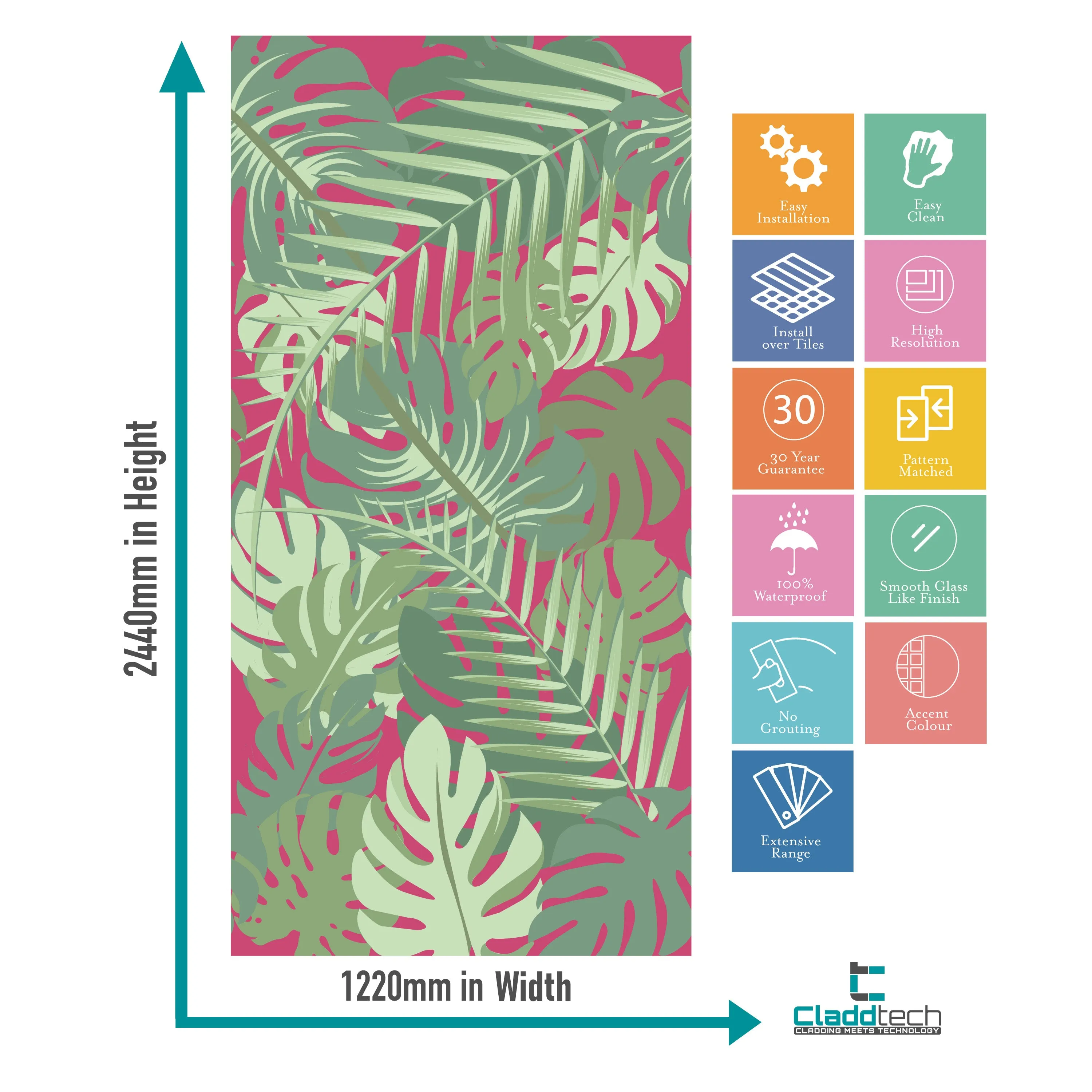 Banana Leaf Plant Pink Acrylic Shower Wall Panel 2440mmm x 1220mm