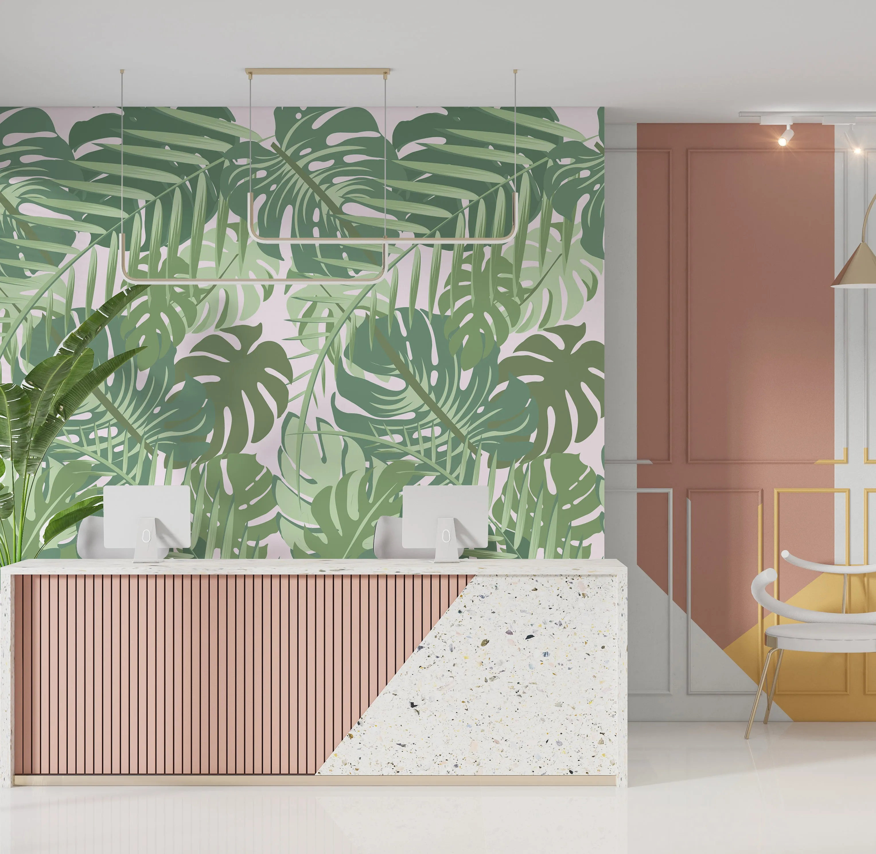 Banana Leaf Plant Pink Acrylic Shower Wall Panel 2440mmm x 1220mm