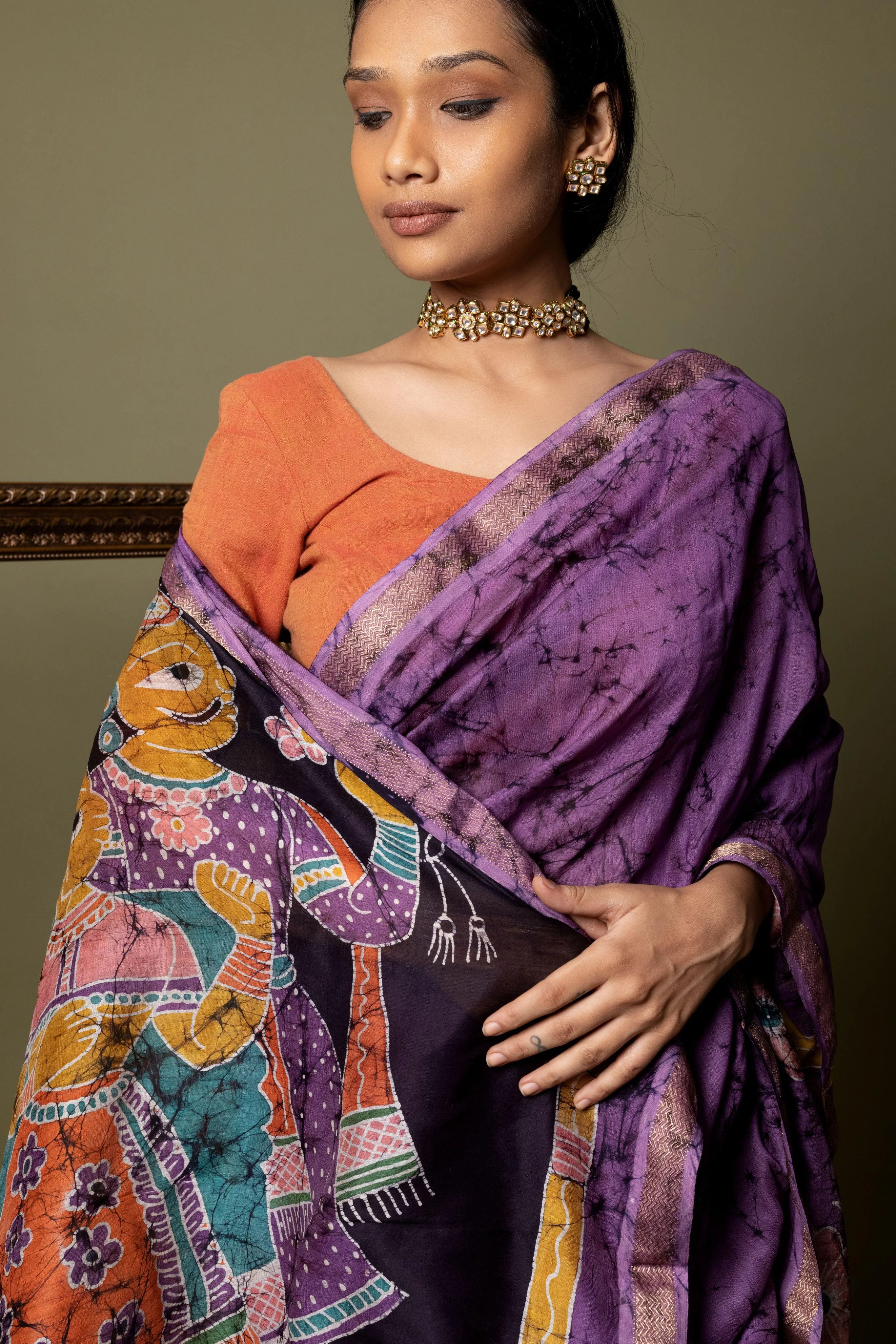 Batik Maheswari saree - Narmada- Bageecha