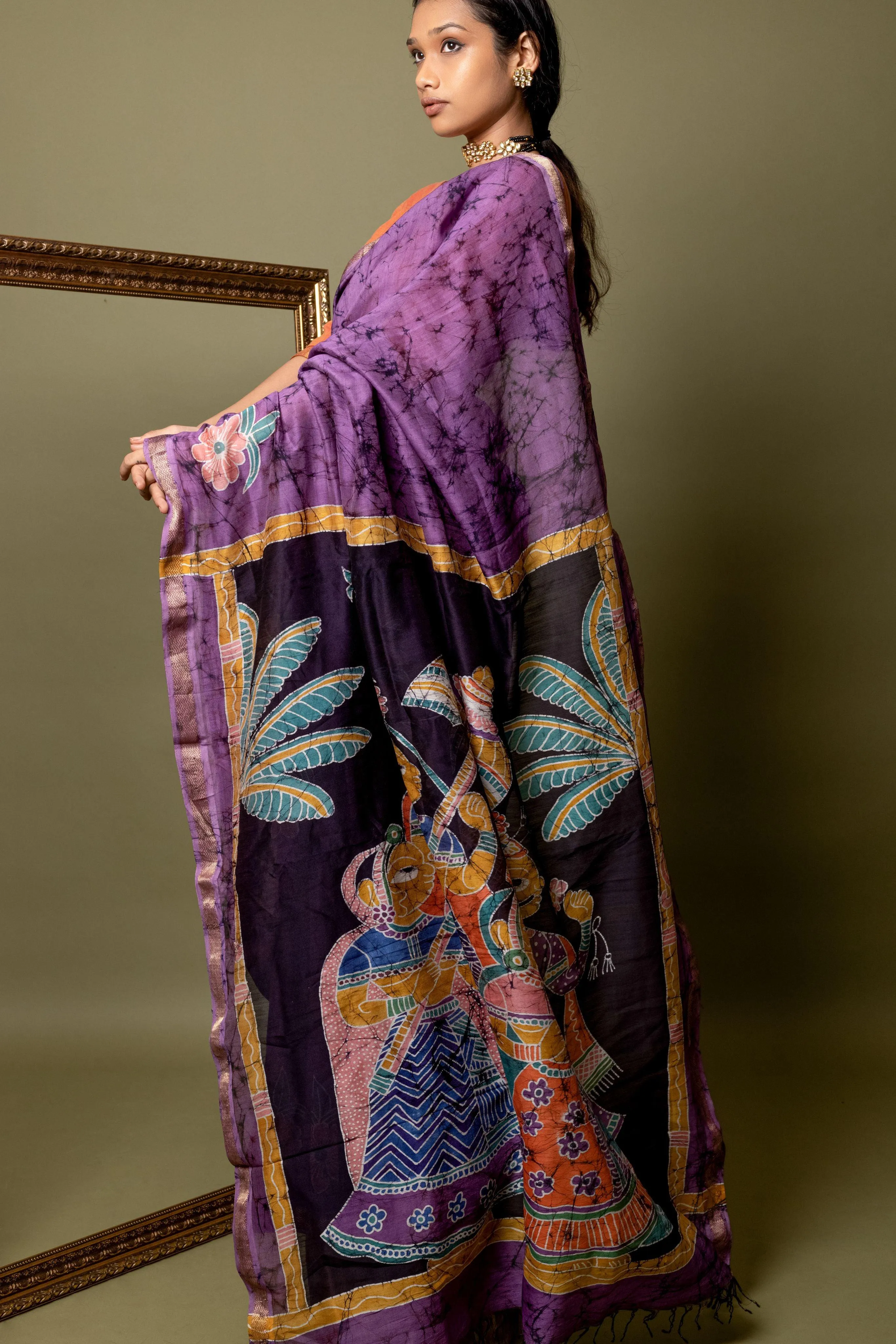 Batik Maheswari saree - Narmada- Bageecha